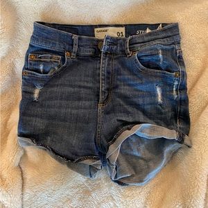 Distressed garage denim shorts